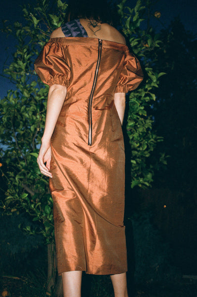 Maki Oh Two Tone Silk Shantung Puff Sleeve Dress Maki Oh Two Tone Silk Shantung Puff Sleeve Dress