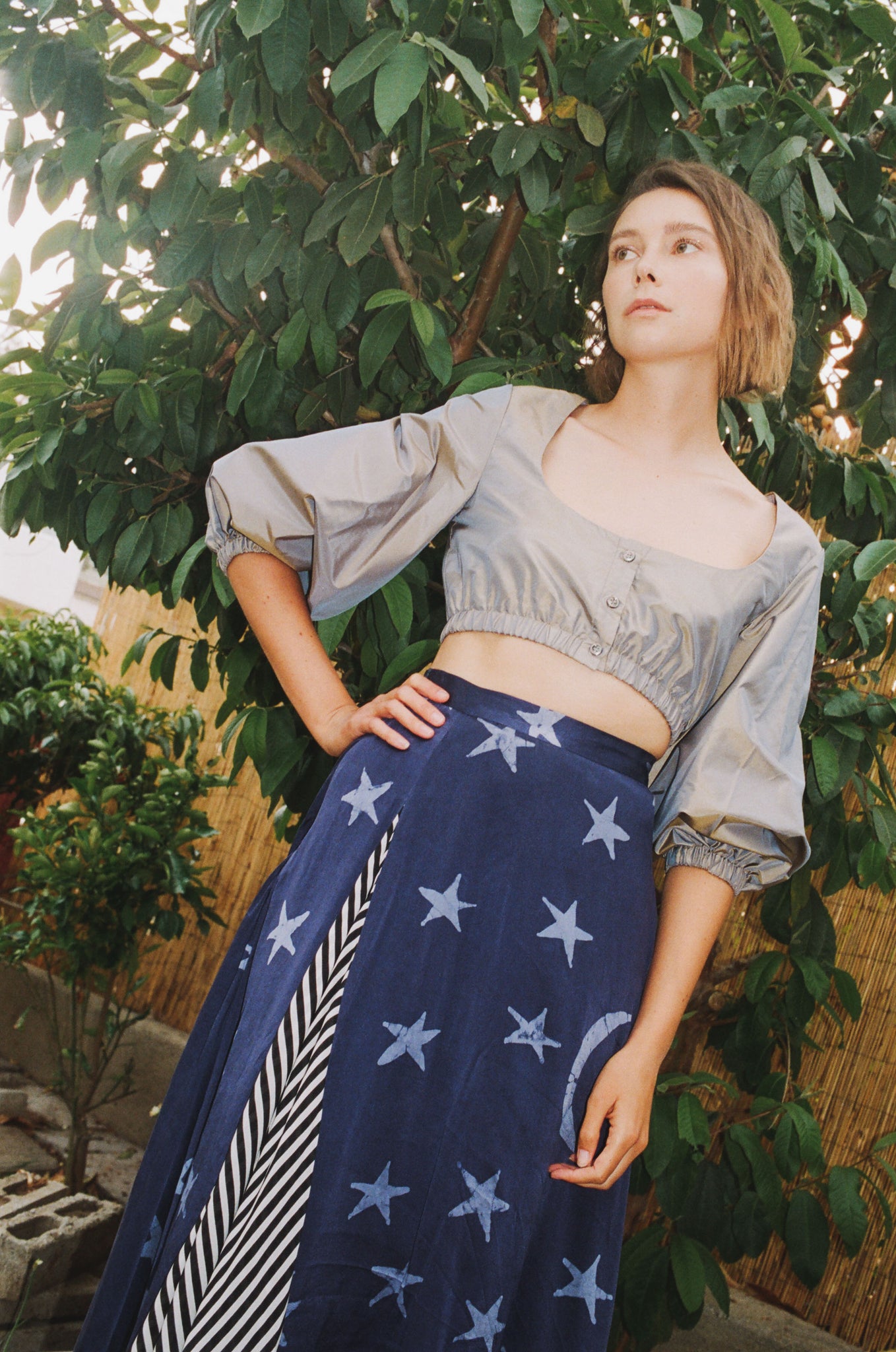 Maki Oh Silk Charmeuse "By Moonlight" Contrast Full Circle Skirt