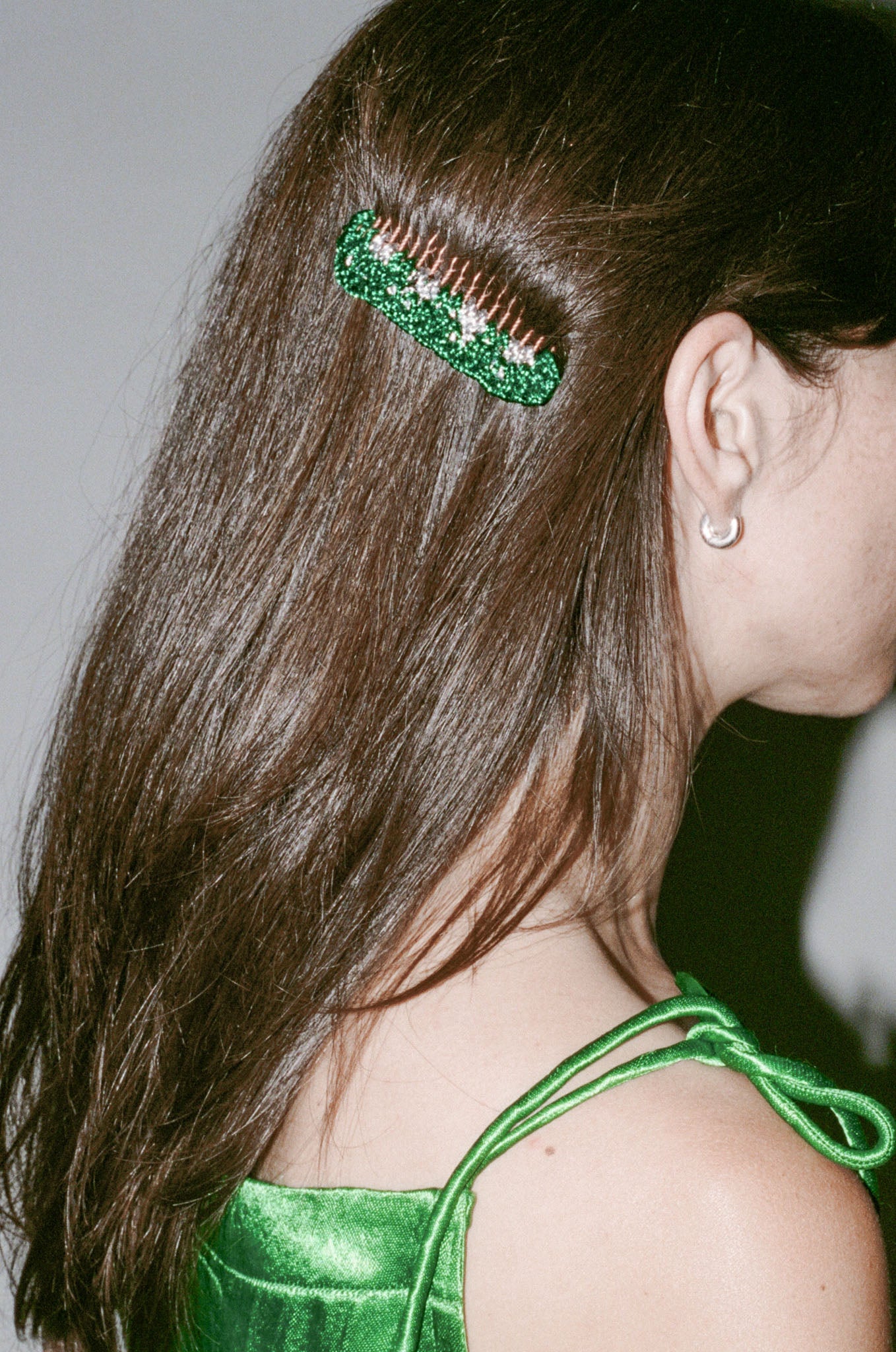 Maria la Rosa Hair Clip in Green/Silver