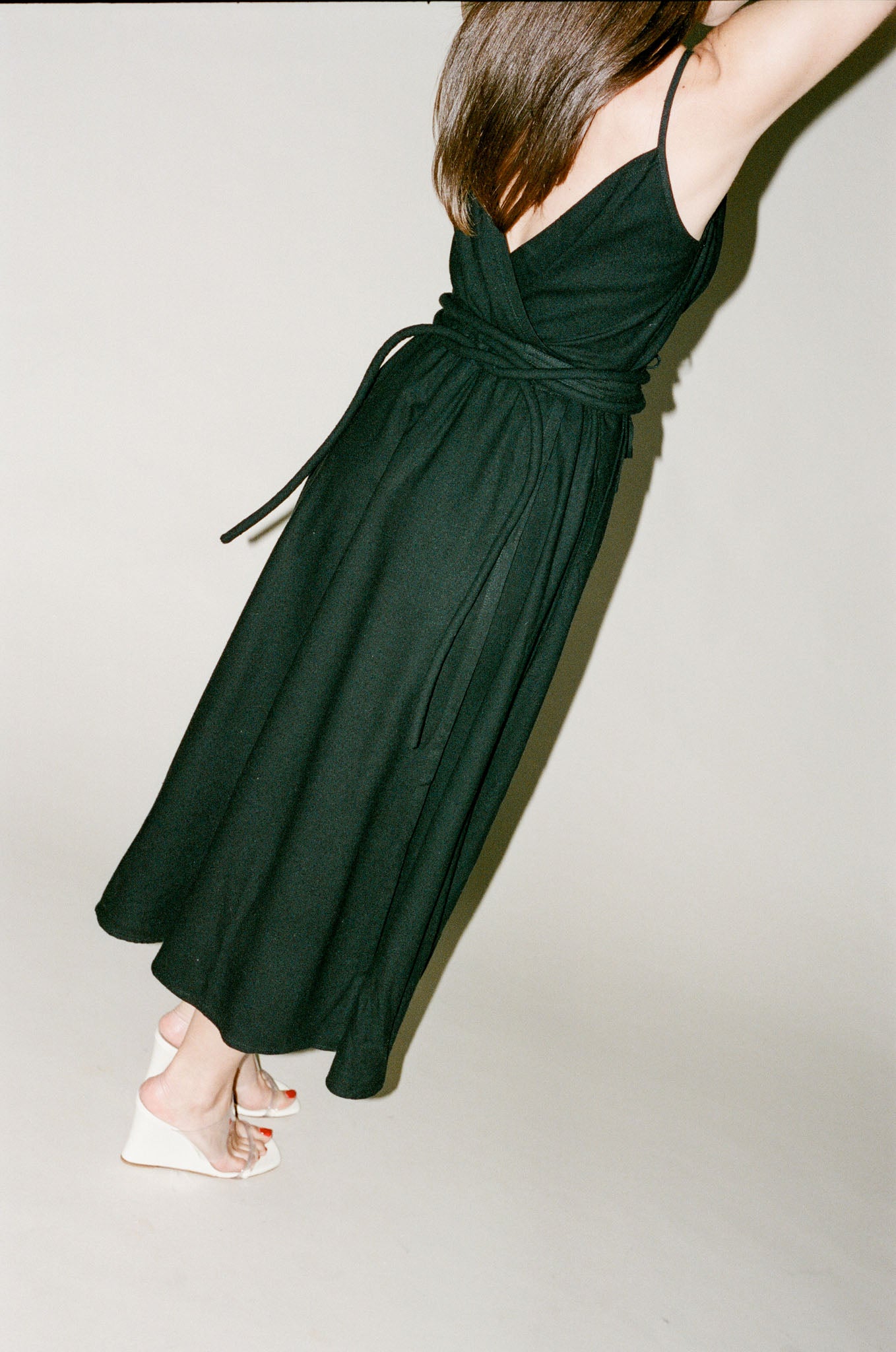 Electric Feathers Isadora Wrap Dress in Black Raw Silk