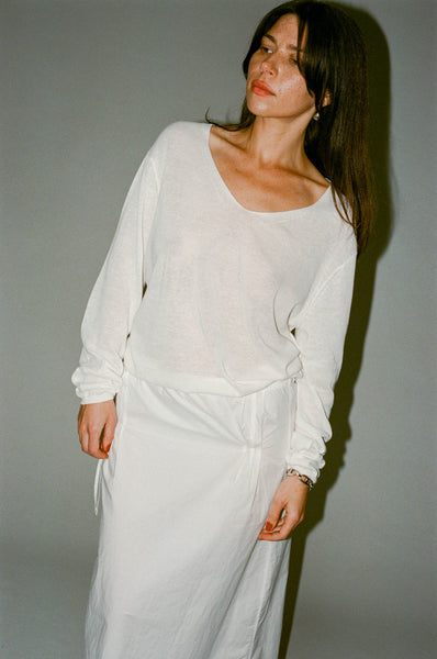 Deiji Studios Loose Long Sleeve Knitted Top in White