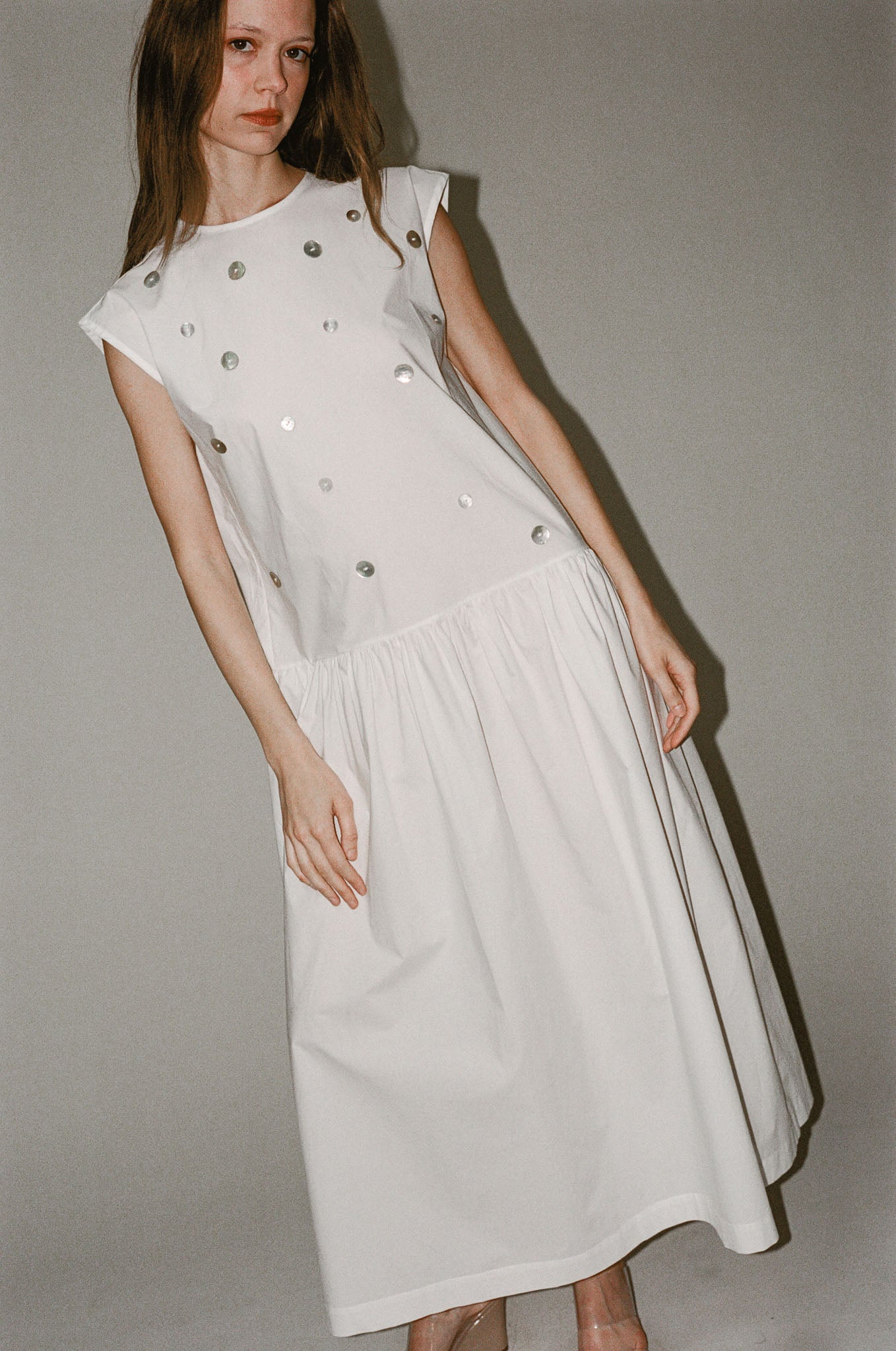 Cawley Isabella Button Dress in White