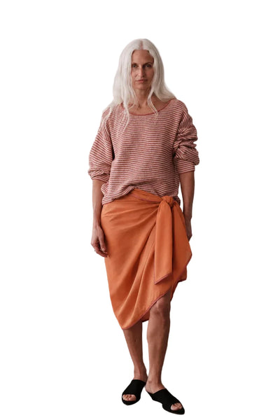 DONNI. Silk Cotton Sheer Pareo in Apricot