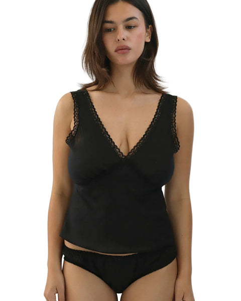 Cou Cou The Iris Tank in Black Cotton Voile