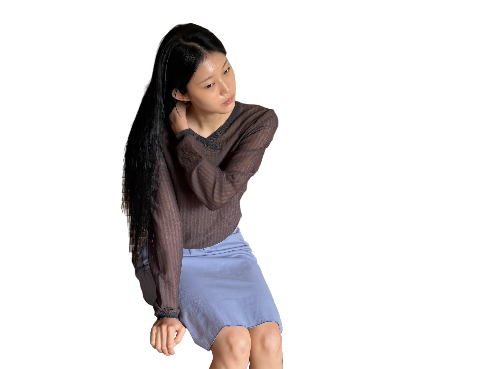 Deiji Studios Stripe Long Sleeve Top in Brown/Grey Stripe