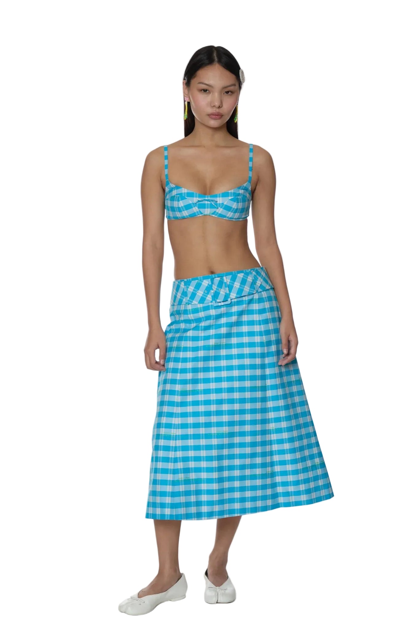 Sandy Liang Clio Skirt in Blue Multi Plaid