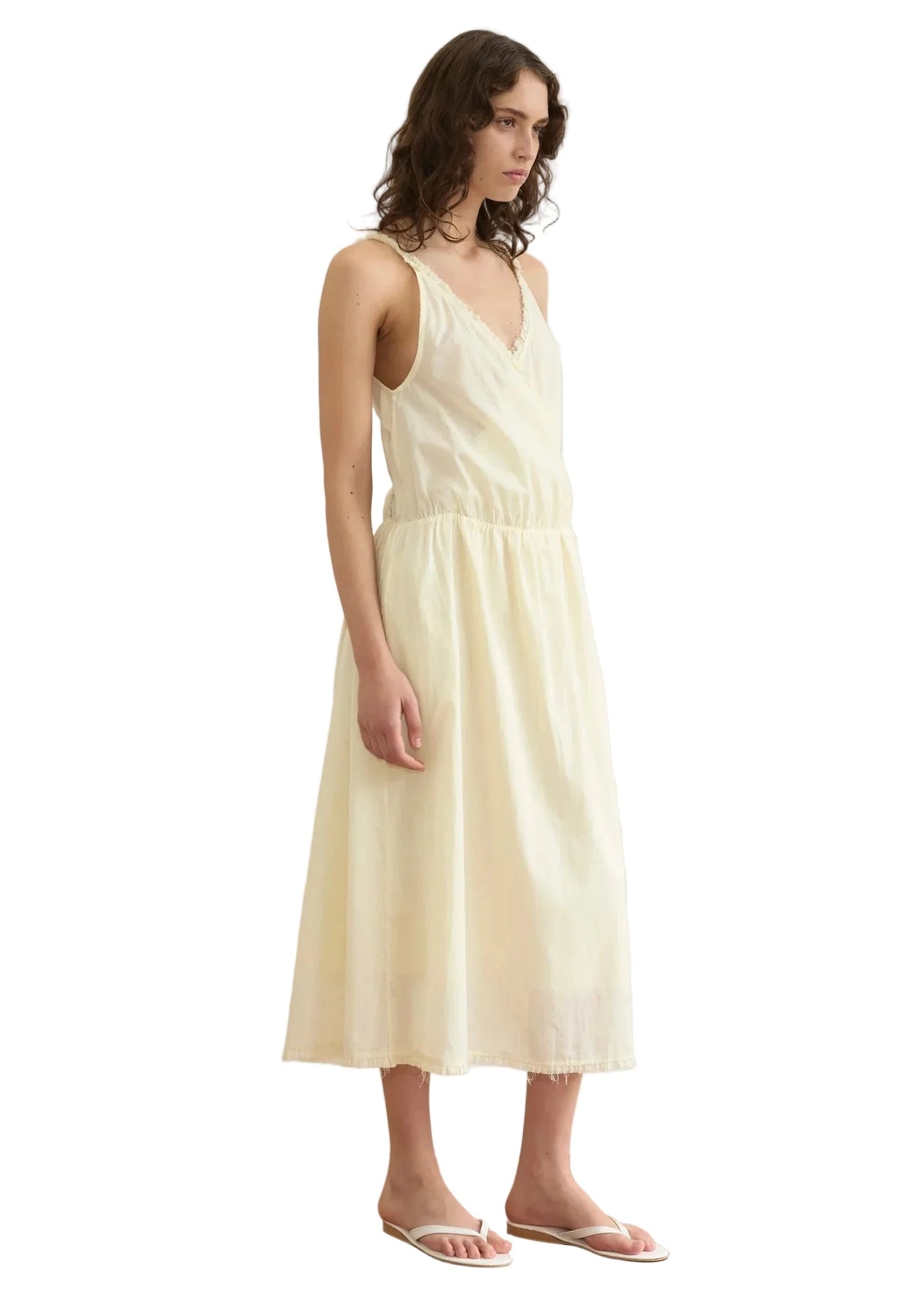 Deiji Studios Crossed Dress in Soft Yellow Stripe