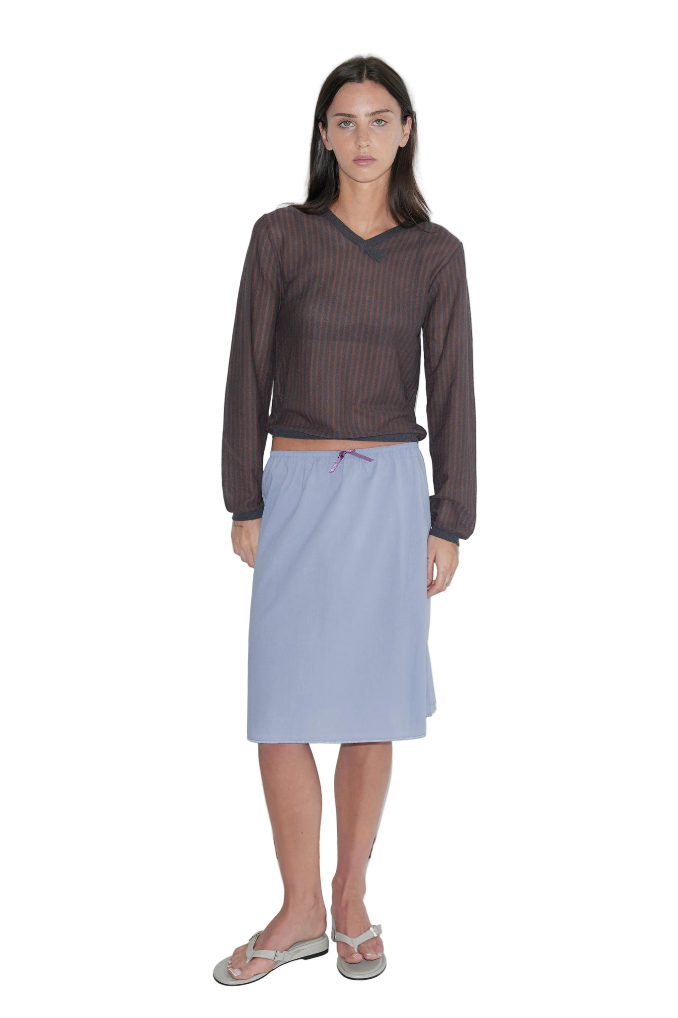 Deiji Studios Stripe Long Sleeve Top in Brown/Grey Stripe