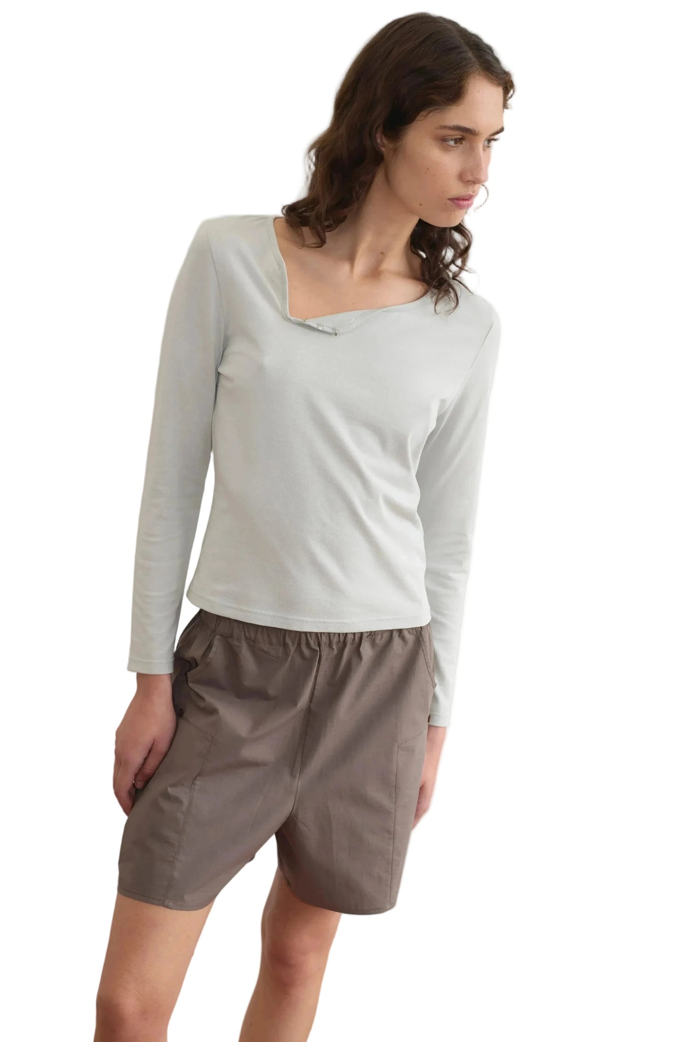 Deiji Studios Clasp Longsleeve Top in Grey Blue