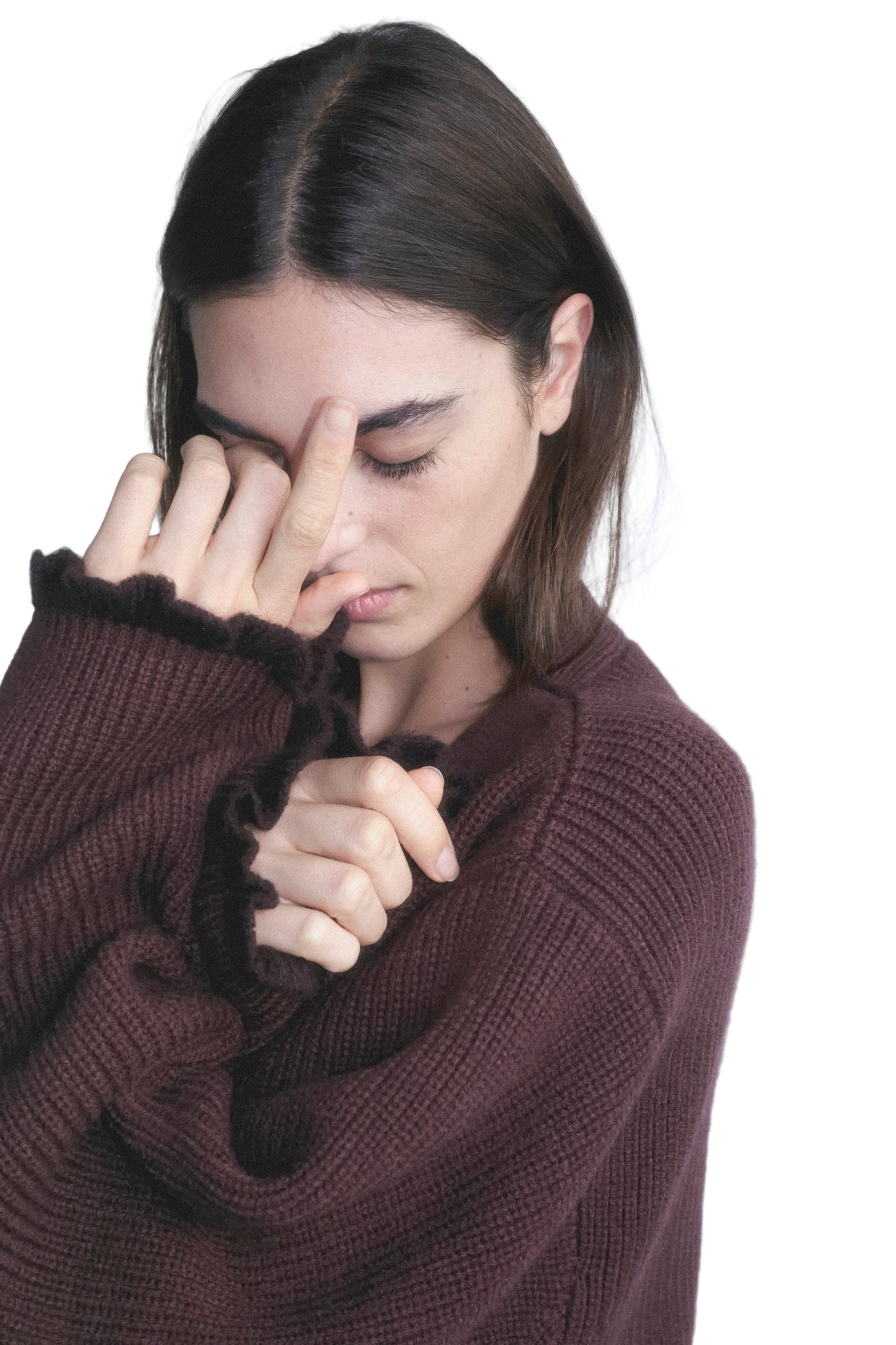 Deiji Studios Flounce Cardigan in Burgundy