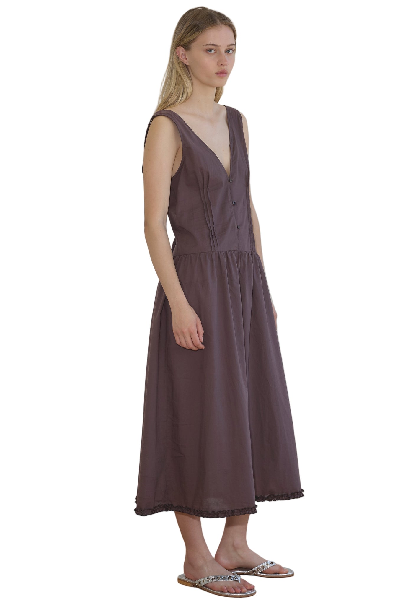 Deiji Studios Pintuck Dress in Raisin