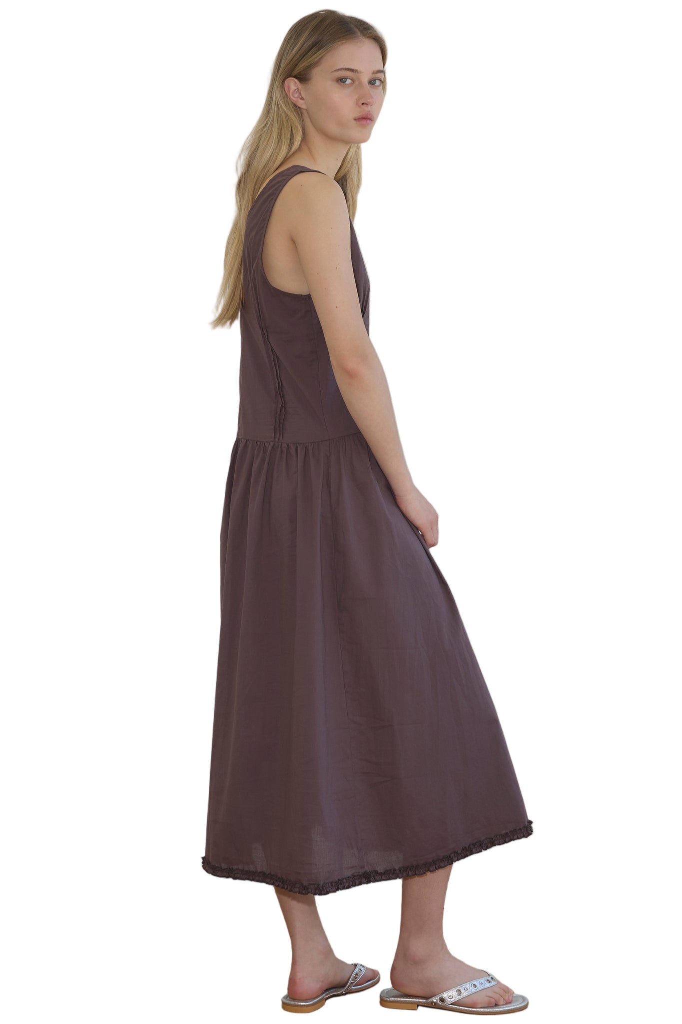 Deiji Studios Pintuck Dress in Raisin