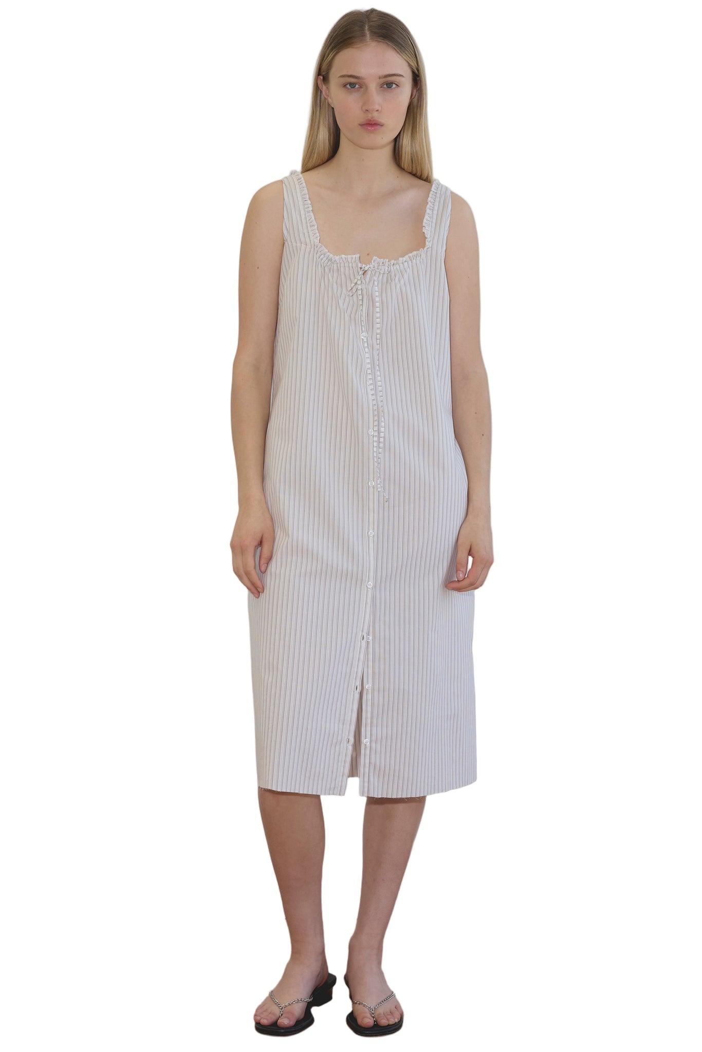 Deiji Studios Button Sweep Dress in Gull Stripe