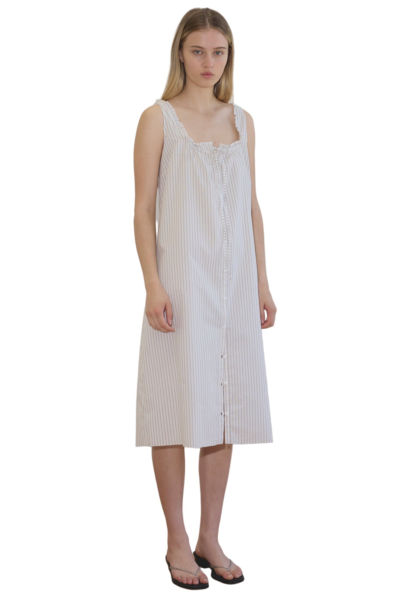 Deiji Studios Button Sweep Dress in Gull Stripe