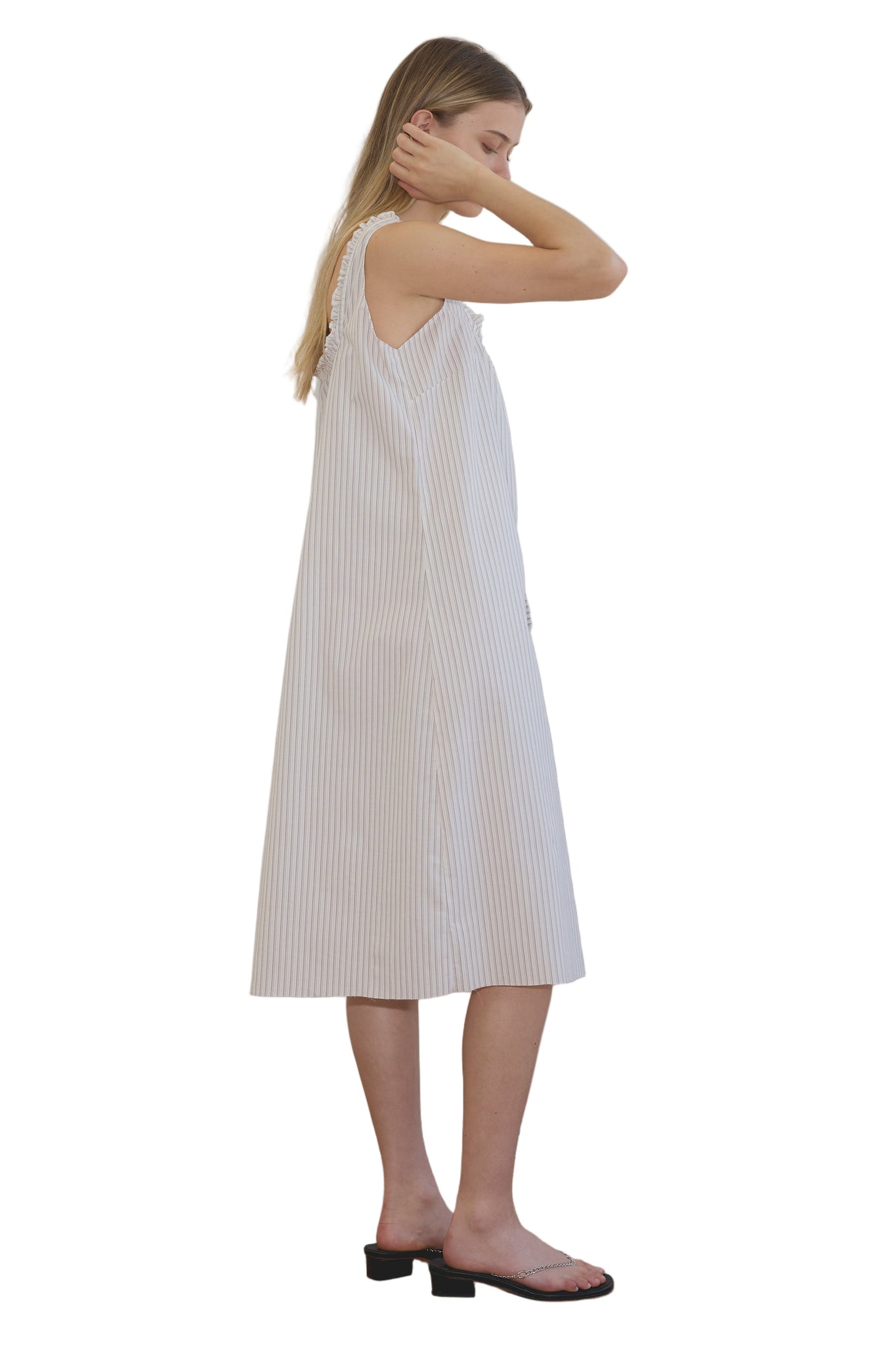Deiji Studios Button Sweep Dress in Gull Stripe
