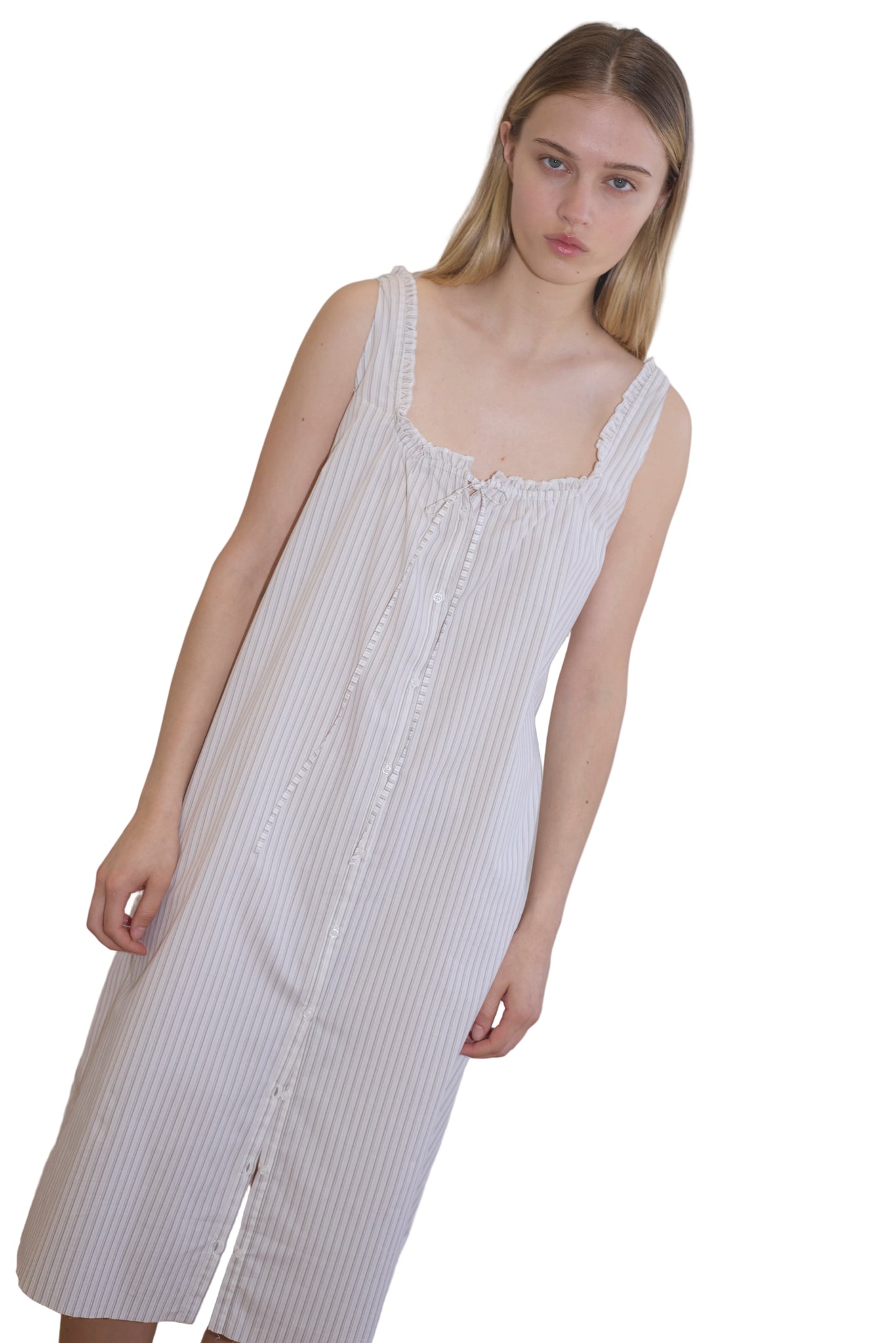 Deiji Studios Button Sweep Dress in Gull Stripe