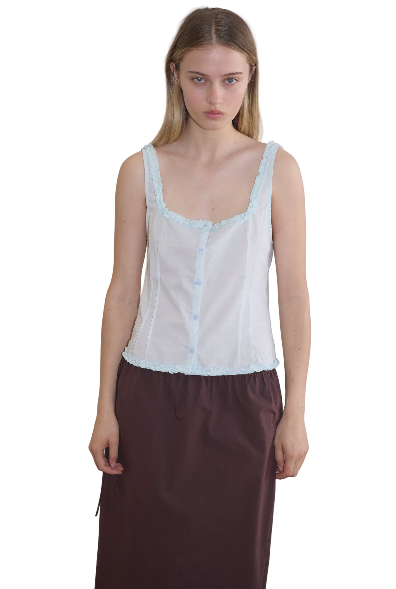 Deiji Studios Button Frill Top in Mint