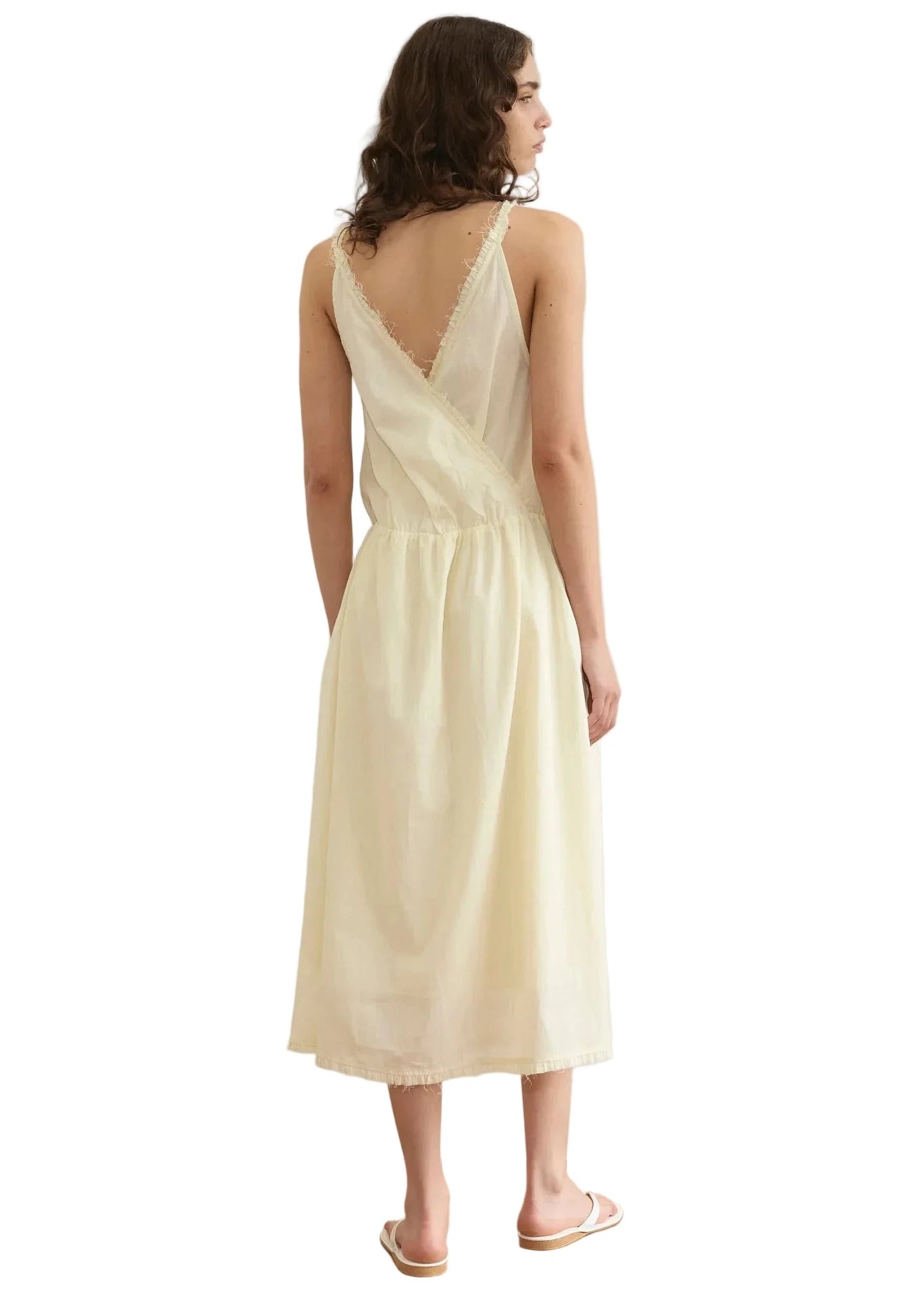 Deiji Studios Crossed Dress in Soft Yellow Stripe