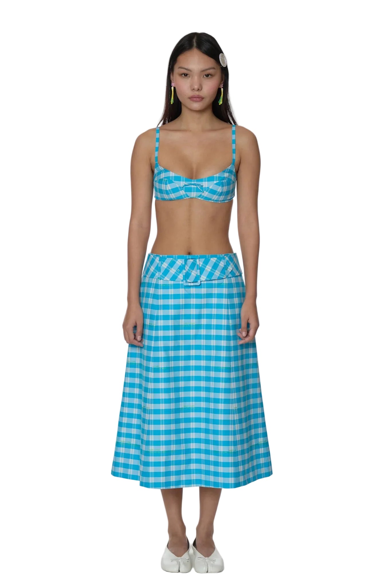 Sandy Liang Remie Bra in Blue Multi Plaid