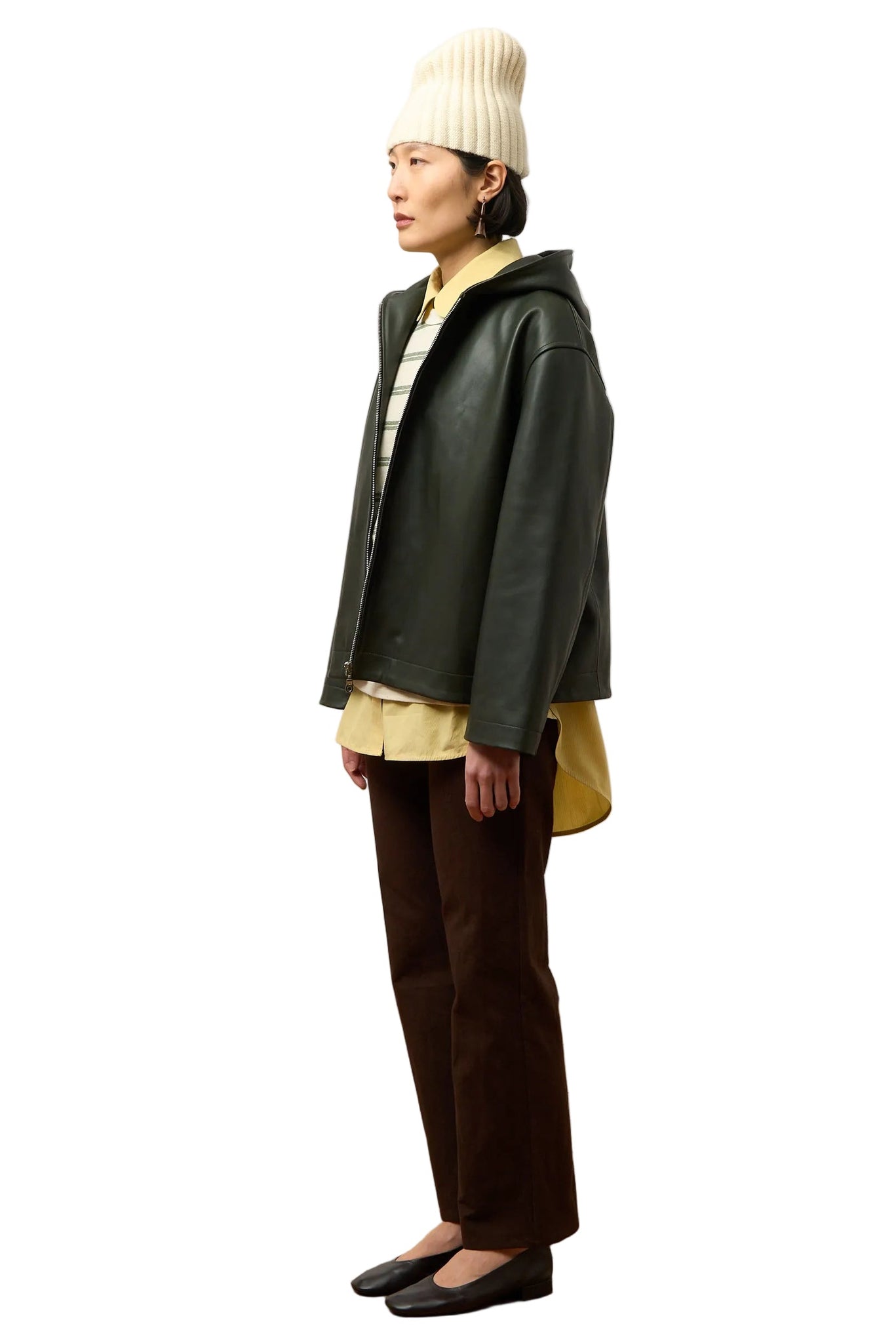 Cawley Waxy Zip-Up Hoodie in Olive