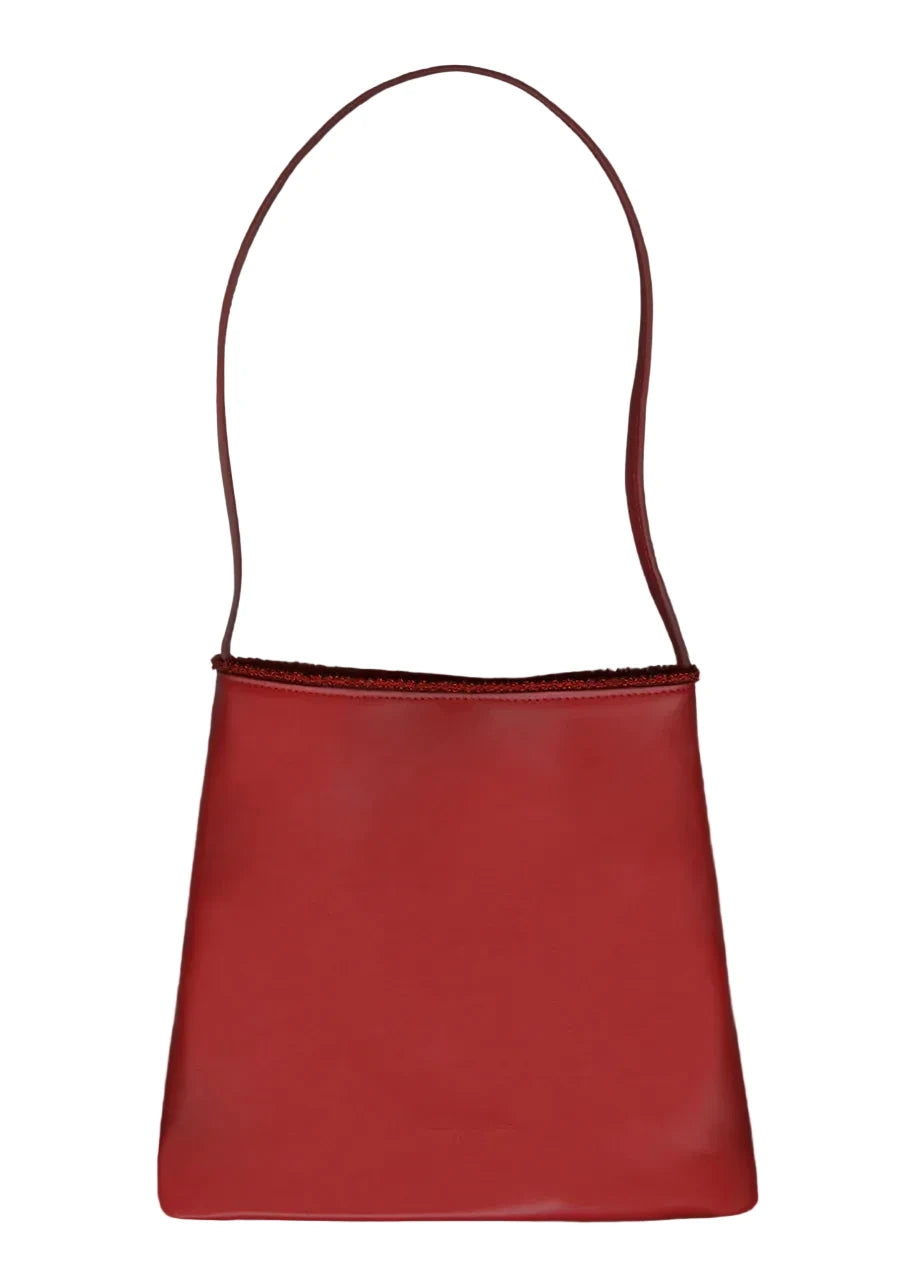 Merrma Earth Bead Leather Bag with Comb in Red Cinnabar