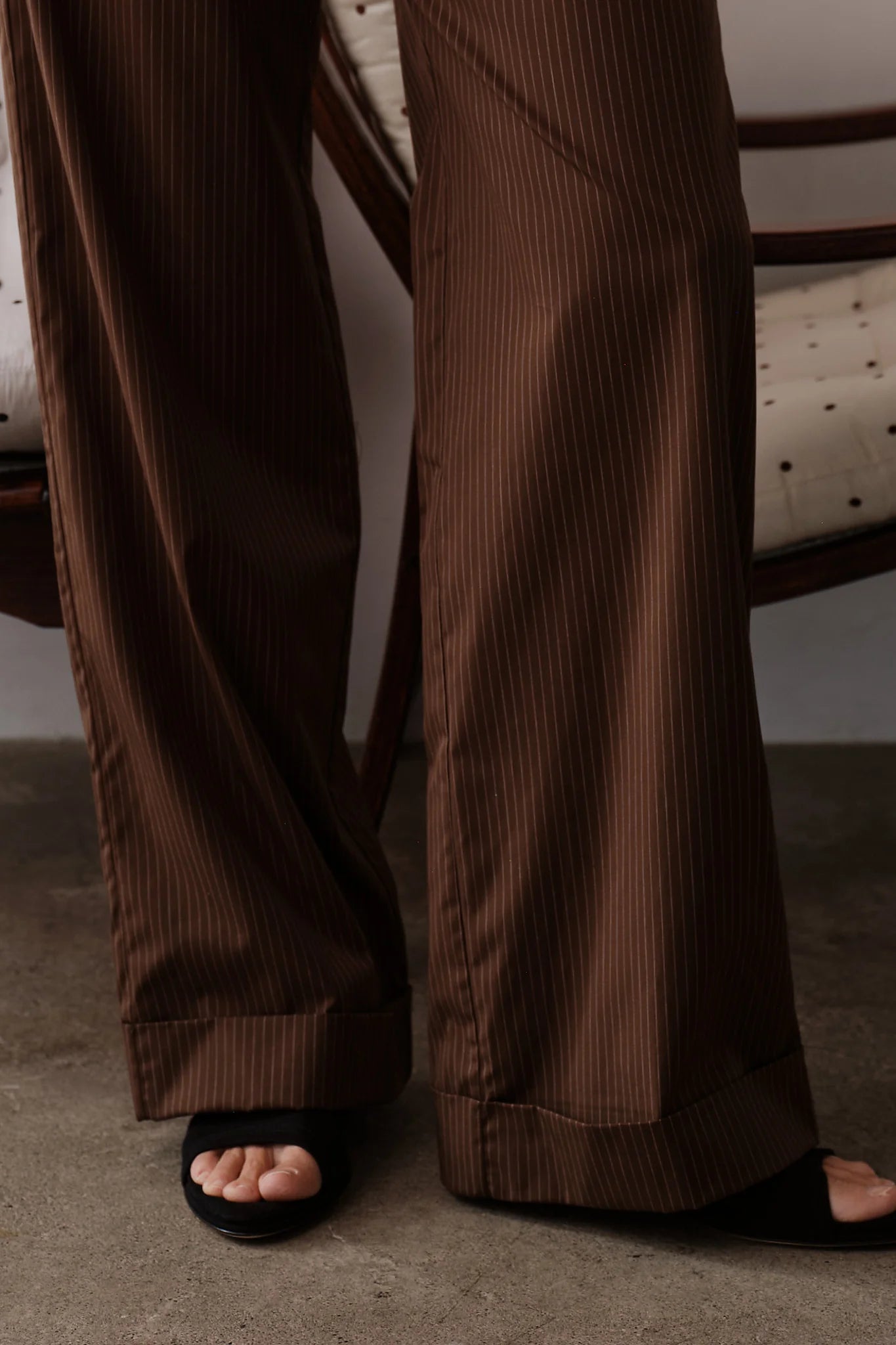 DONNI. Pop Pinstripe Cuff Simple Pant in Walnut