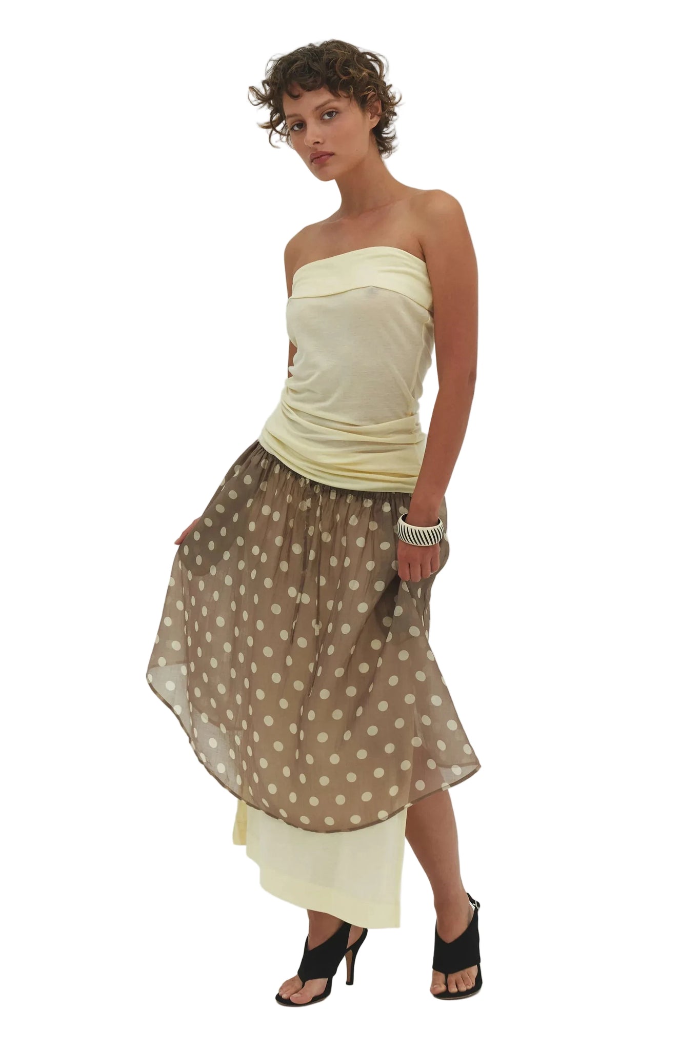 Find Me Now Haenim Polka Dot Skirt in Cream/Mocha