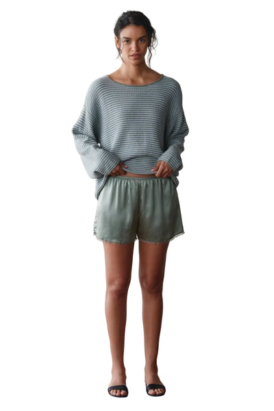 DONNI. Silk Lace Tap Short in Dill