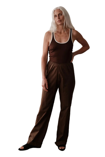 DONNI. Pop Pinstripe Cuff Simple Pant in Walnut