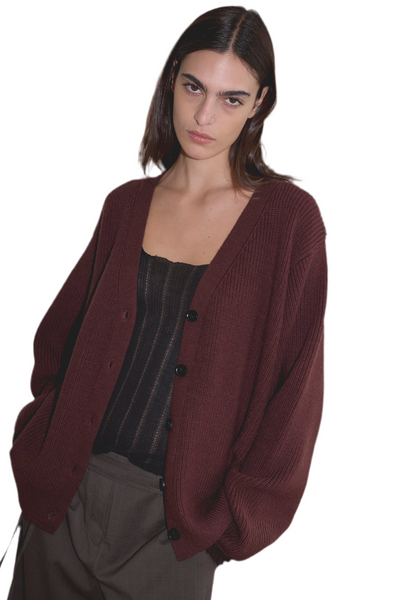 Deiji Studios Flounce Cardigan in Burgundy
