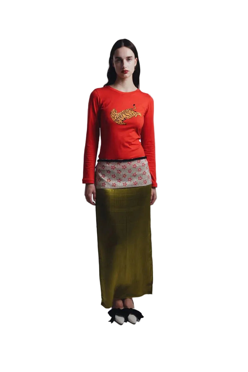 Tigra Tigra Glass Beaded Wrap Belt in Clear/Red