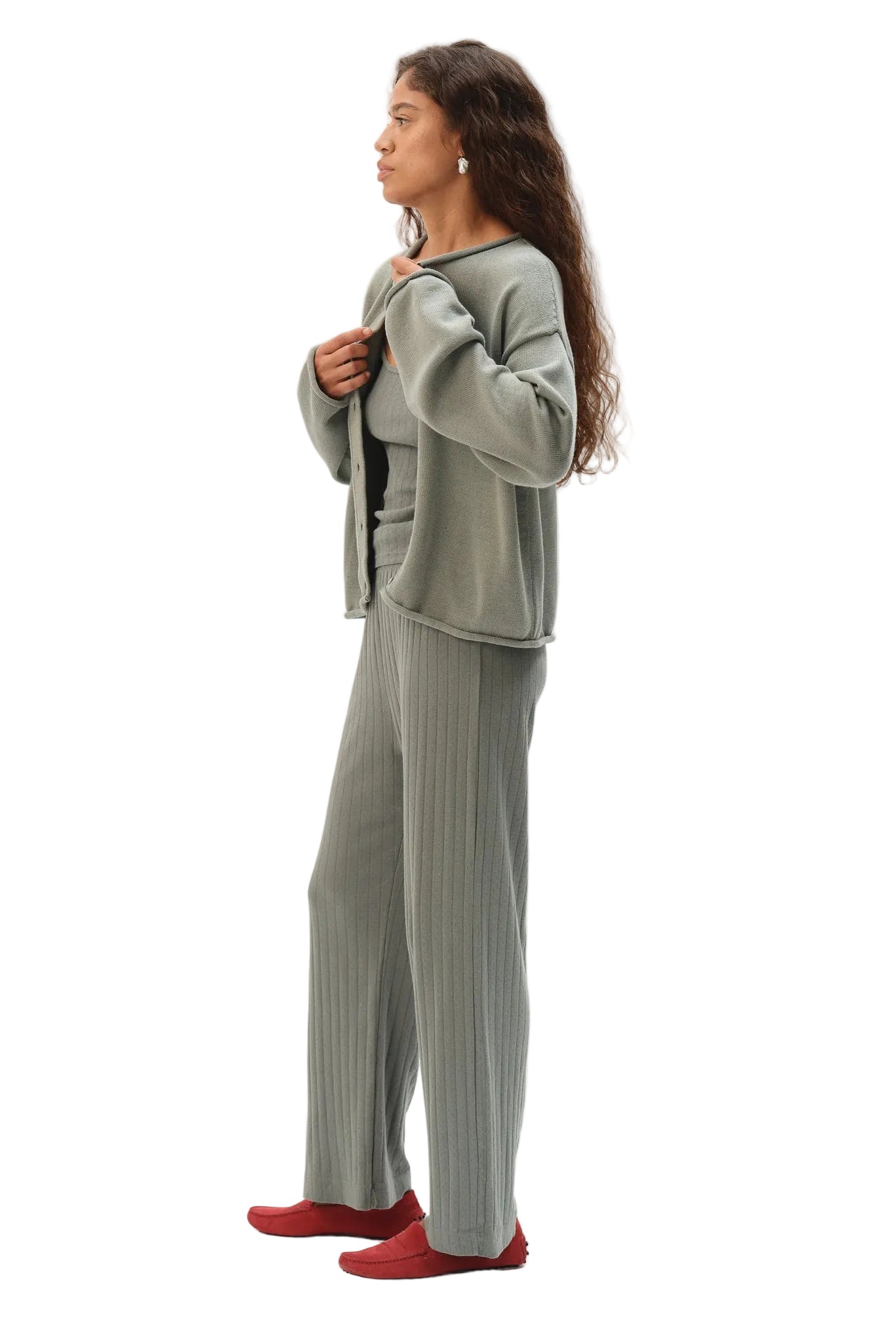 DONNI. Pointelle Simple Crop Pant in Sage