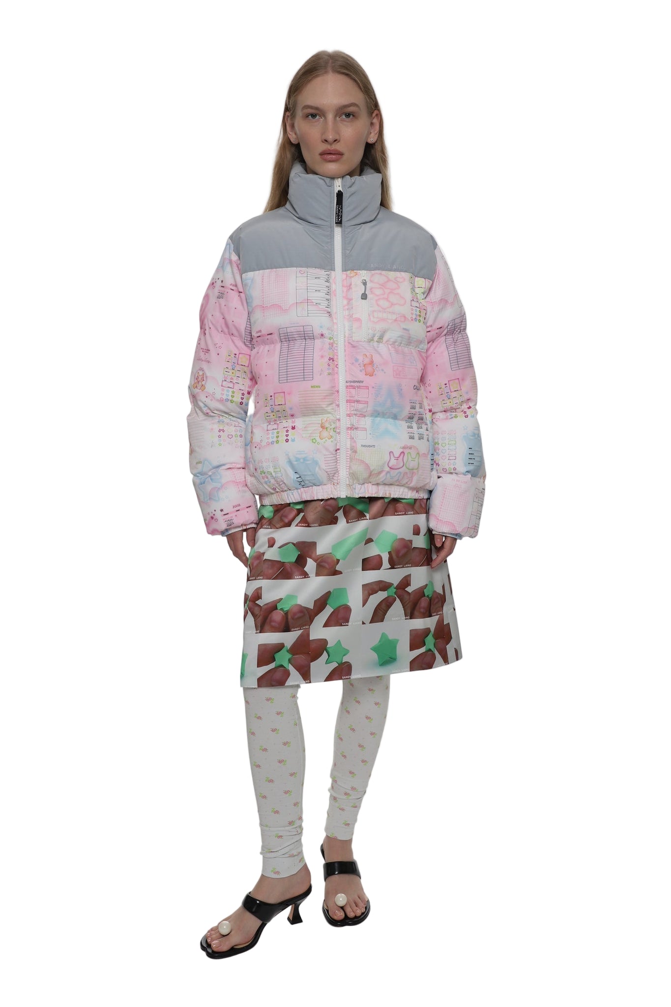Sandy Liang Jeffey Puffer Jacket in Pink Multi