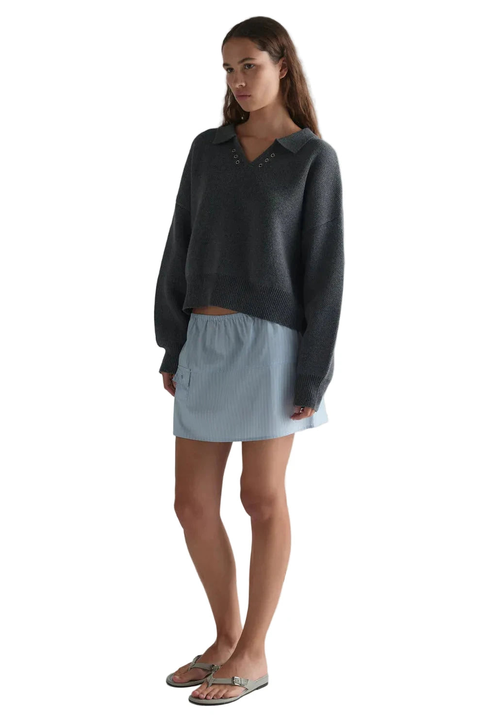 Deiji Studios Pocket Skirt in Lake Blue Stripe