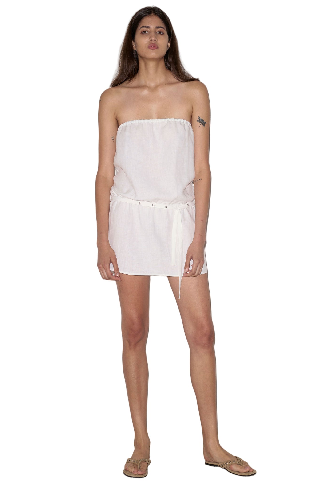Deiji Studios Strapless Linen Dress in White