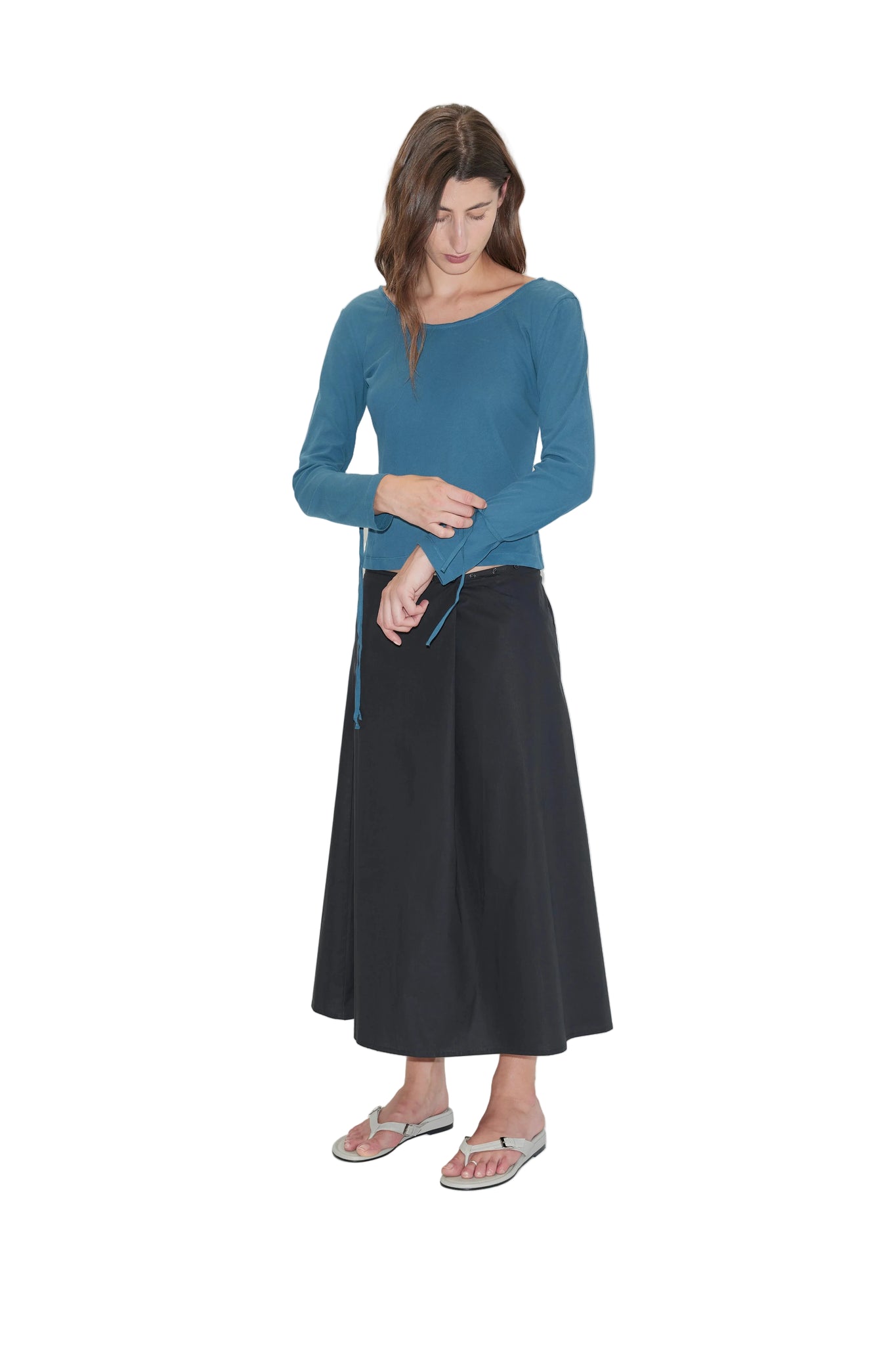 Deiji Studios Cuff Tie Top in Teal