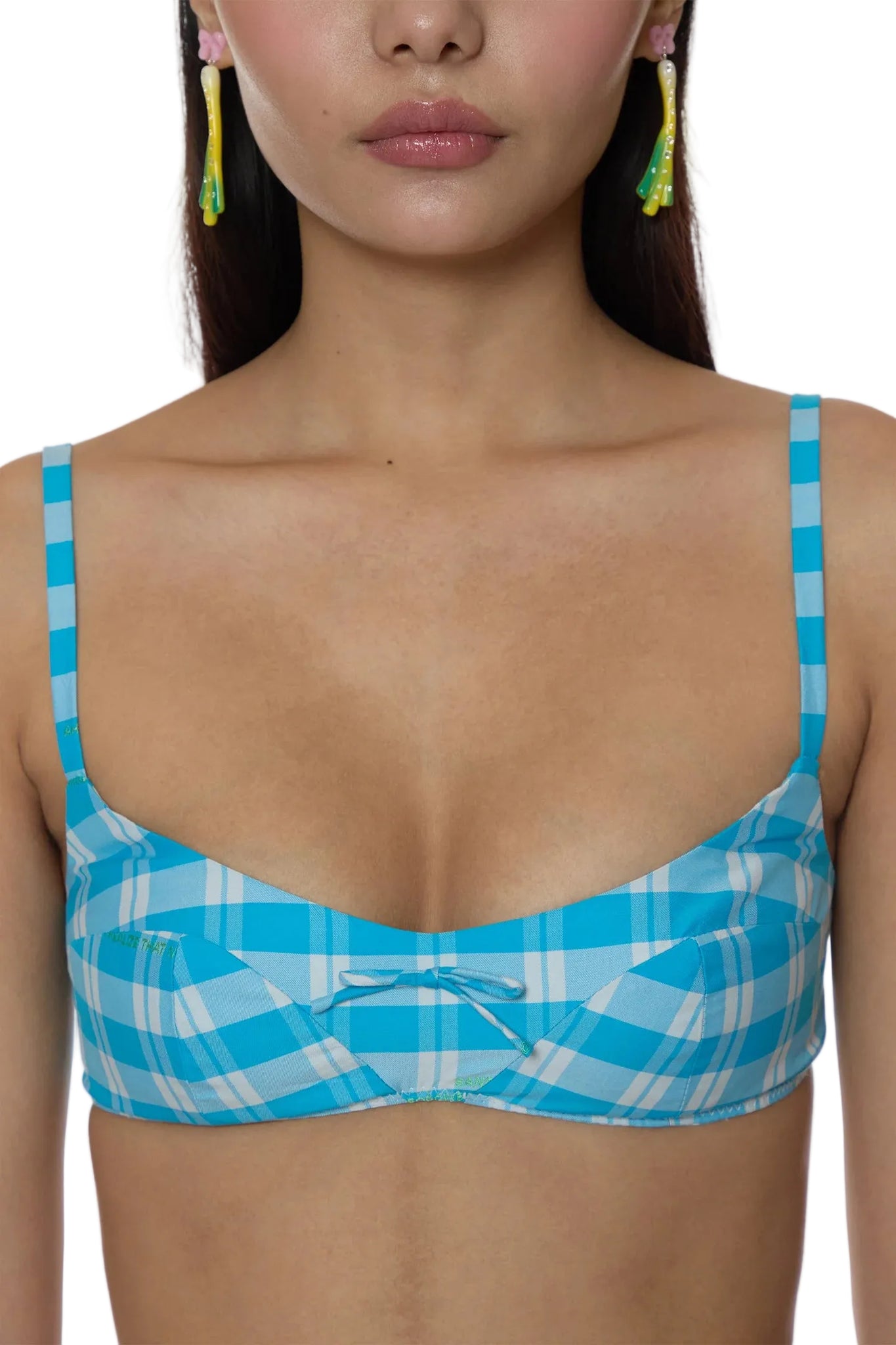 Sandy Liang Remie Bra in Blue Multi Plaid