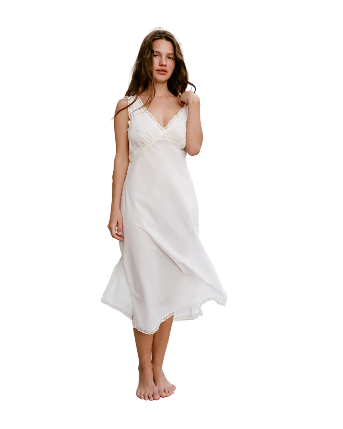 Cou Cou The Iris Slip Dress in White Cotton Voile