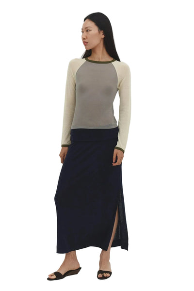 Find Me Now Sori Foldover Maxi Skirt in Navy