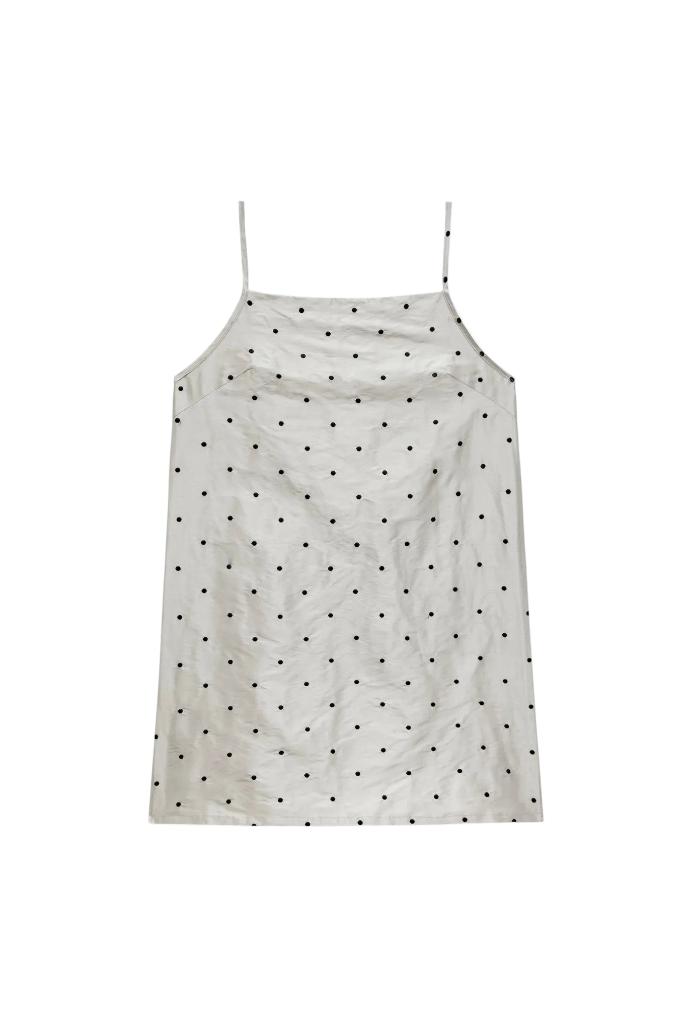 DONNI. Taffeta Mini Dress in Silver/Black Polka Dots