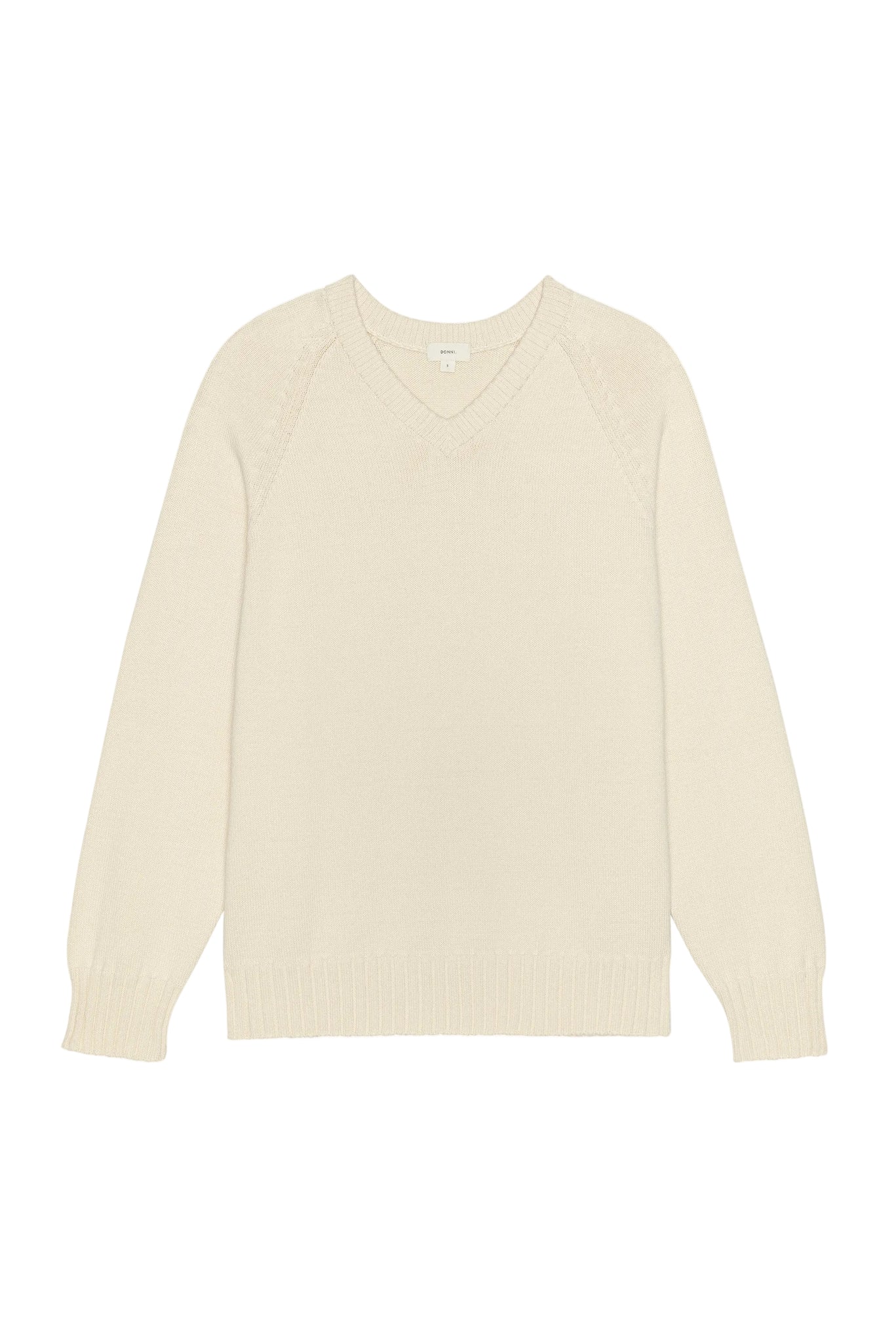 DONNI. Cotton Knit V-Neck Sweater in Creme