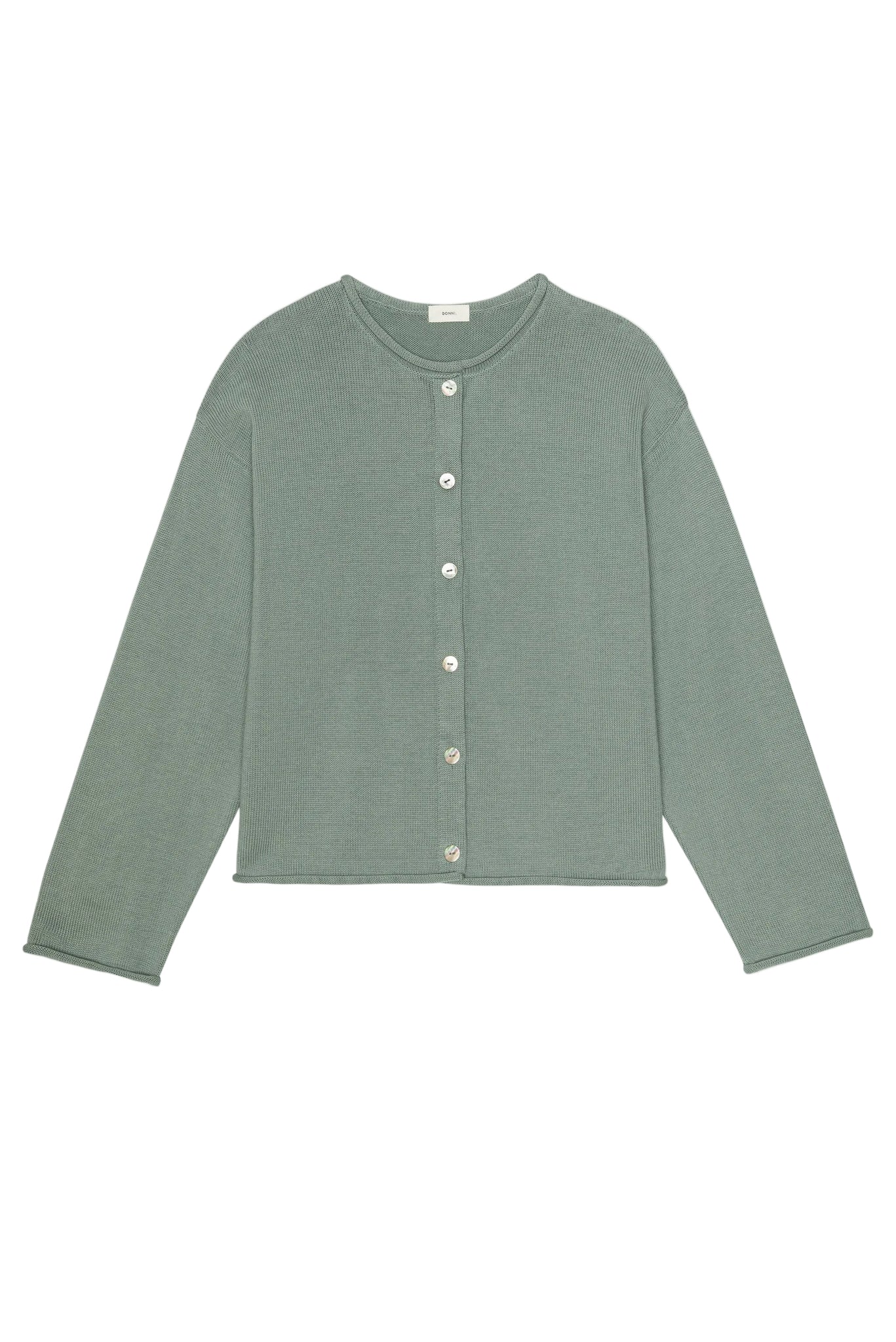 DONNI. Cotton Knit Roll Cardigan in Sage