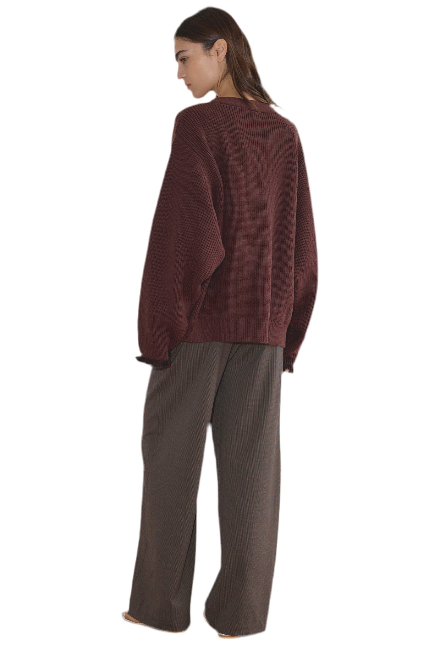 Deiji Studios Flounce Cardigan in Burgundy