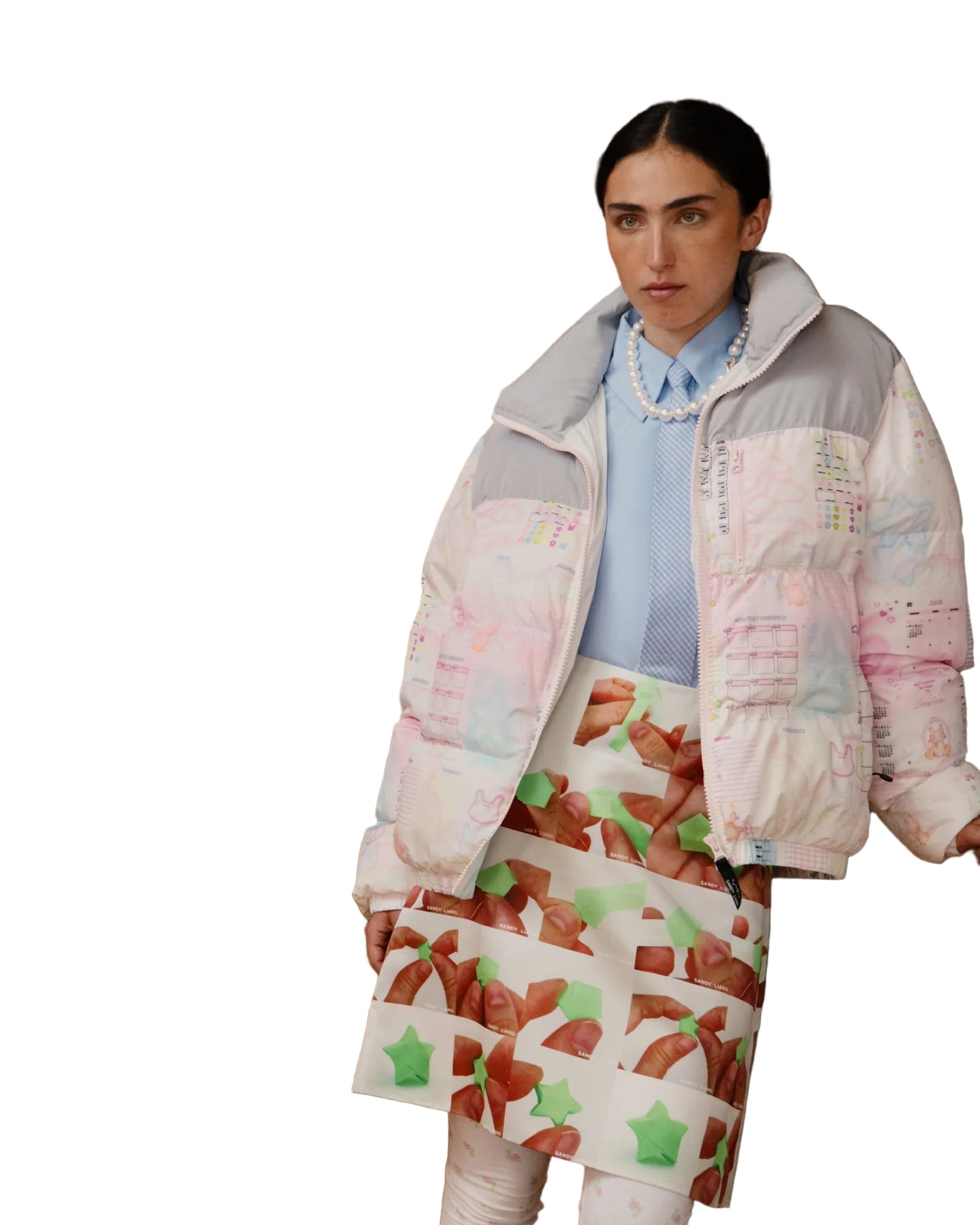 Sandy Liang Jeffey Puffer Jacket in Pink Multi