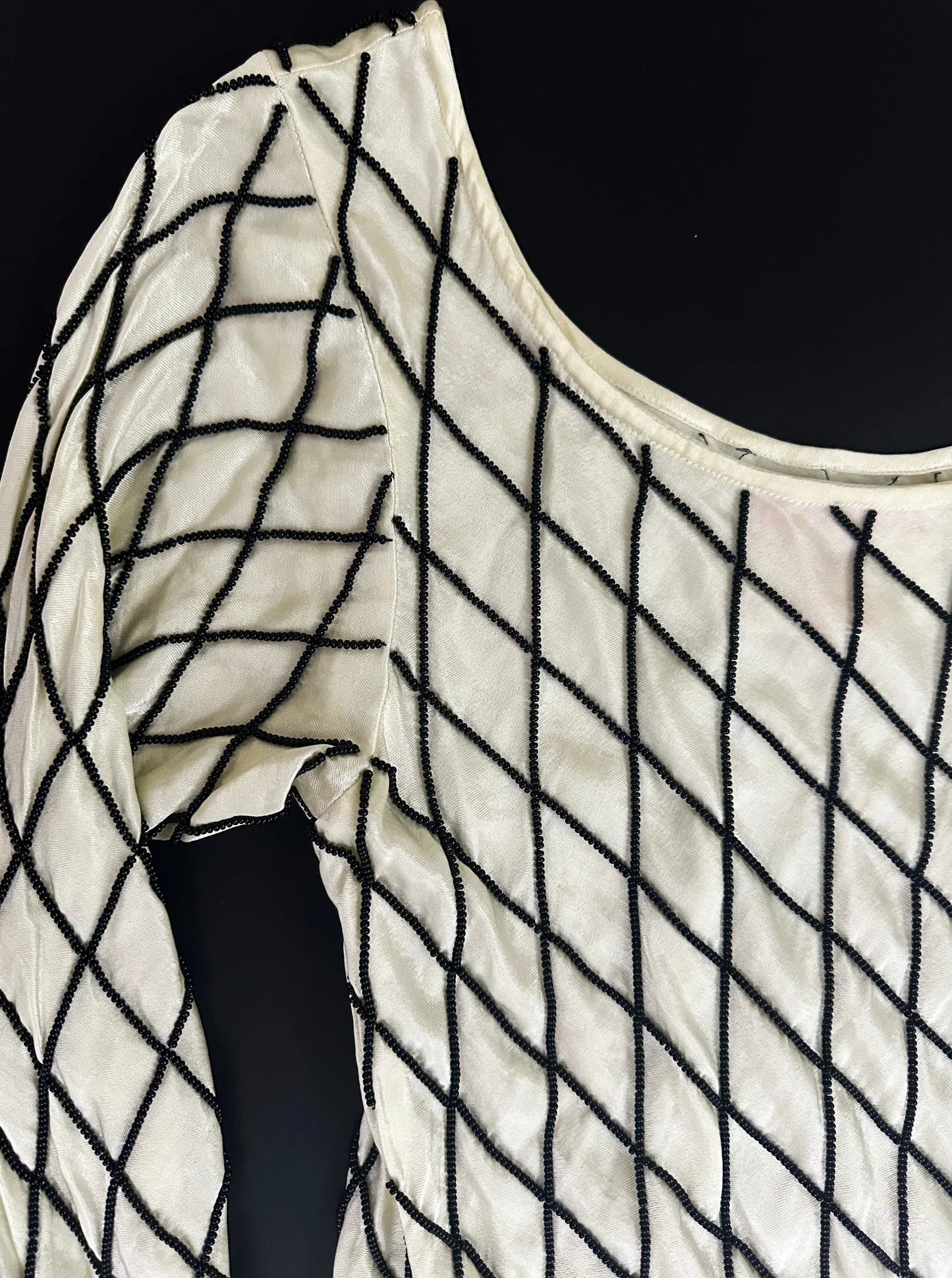 Tigra Tigra Off The Shoulder Beaded Dress in Pale Yellow/Black