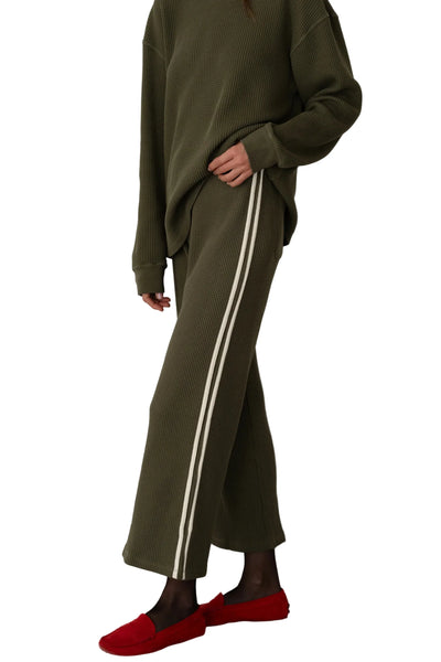 DONNI. Thermal Stripe Crop Pant in Oregano