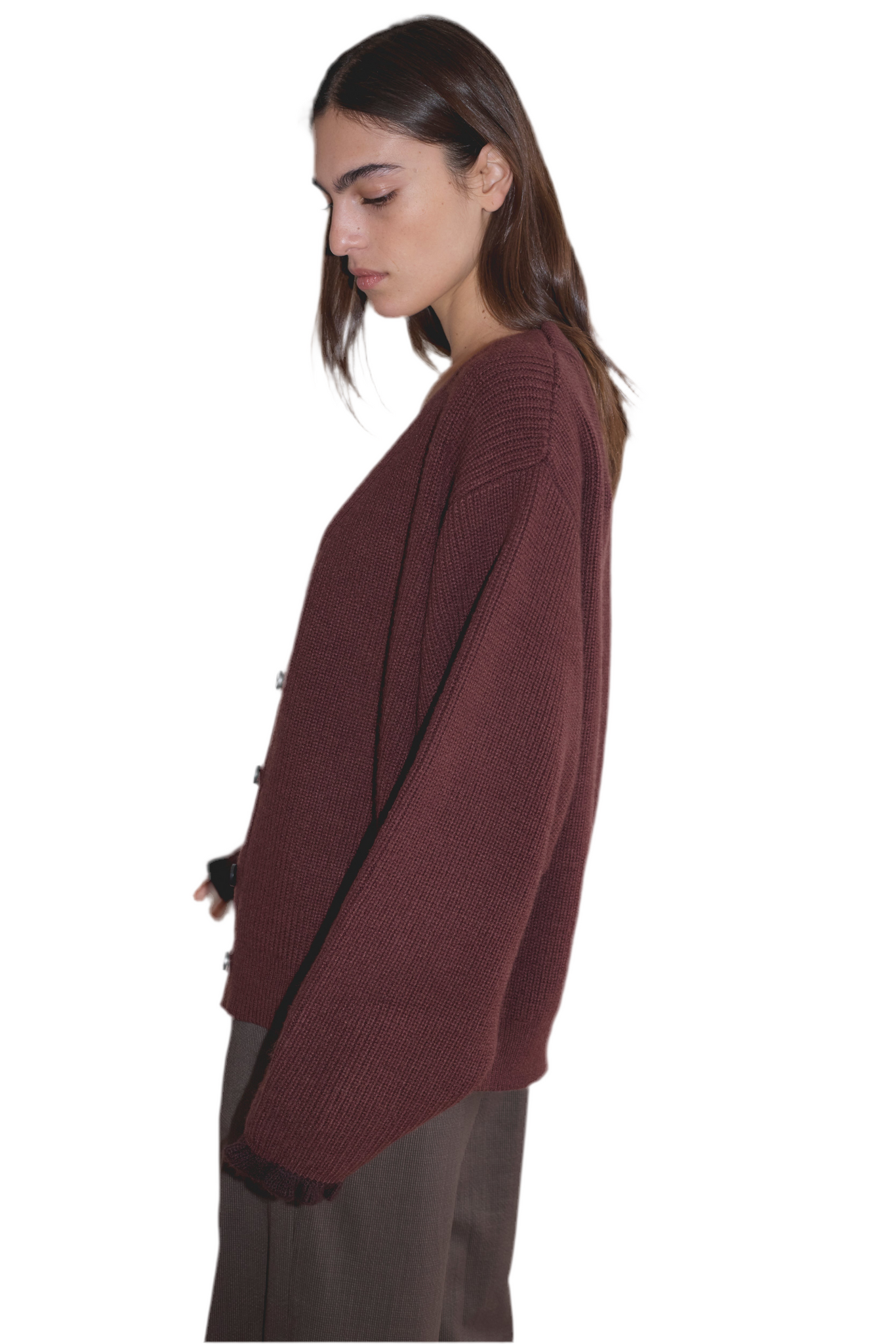 Deiji Studios Flounce Cardigan in Burgundy