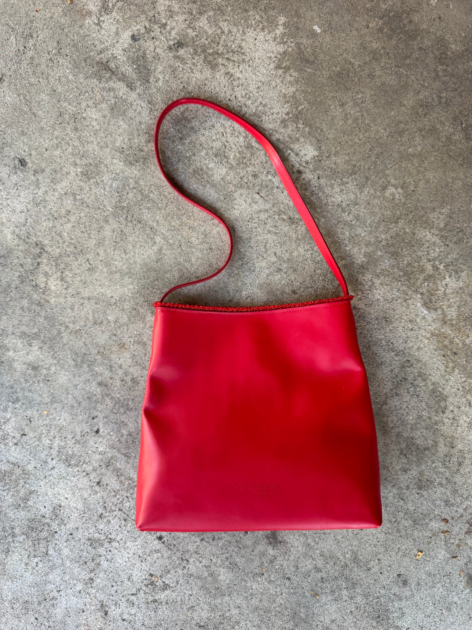Merrma Earth Bead Leather Bag with Comb in Red Cinnabar