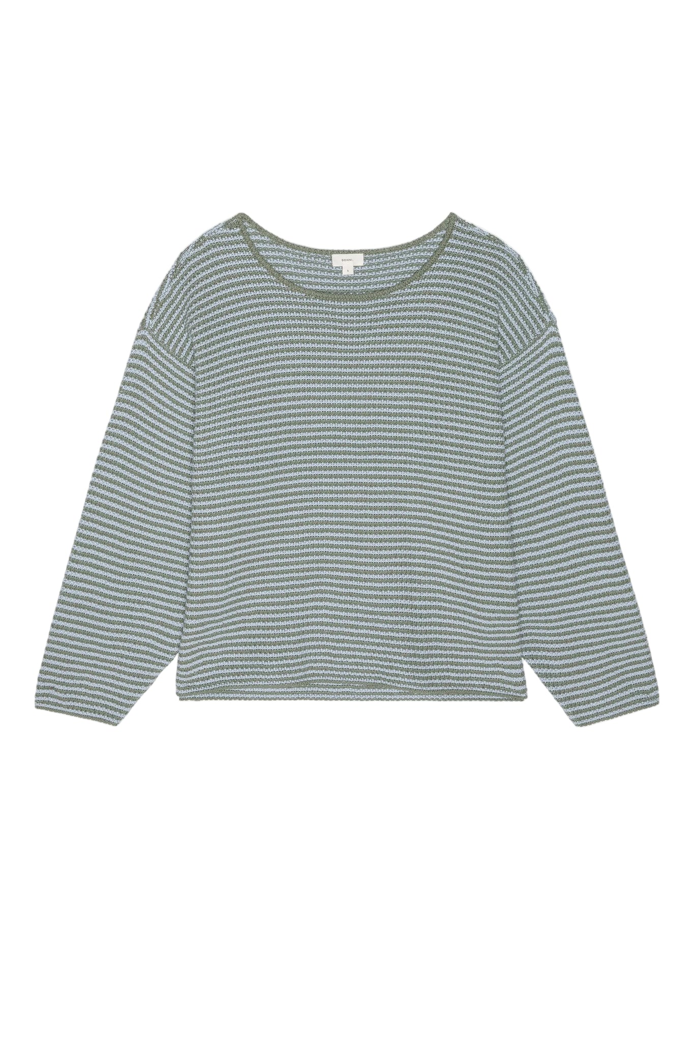DONNI. Cotton Knit Stripe Sweater in Dill/Cloud