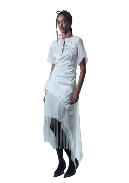 Tigra Tigra Irregular Pluck Dress in White